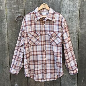 Vintage 70s Big Mac Brown Plaid Casual Button Up Shirt Large 16-16 1/2